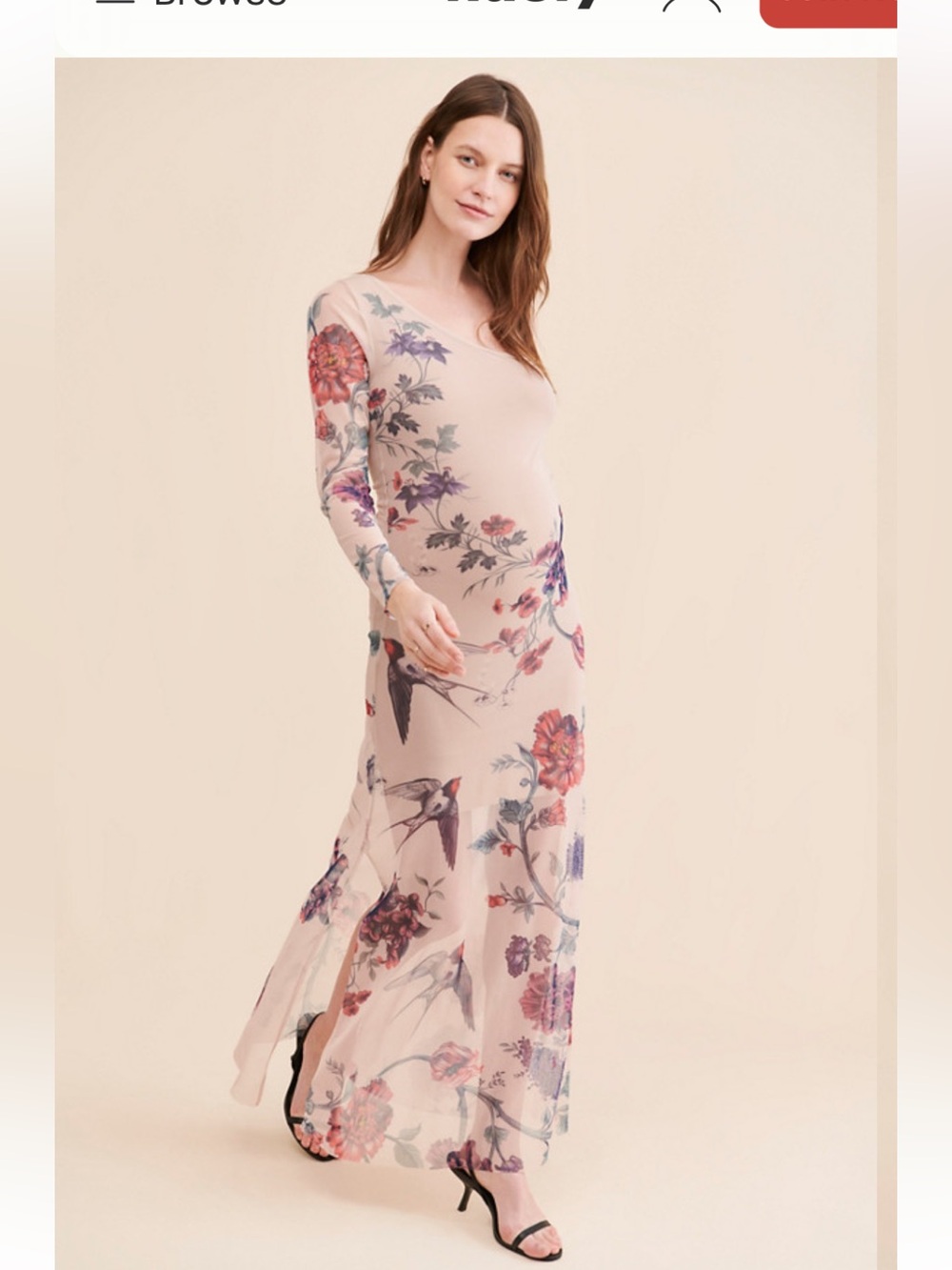 Especia Swan Dress features a one-shoulder design with a delicate floral bird